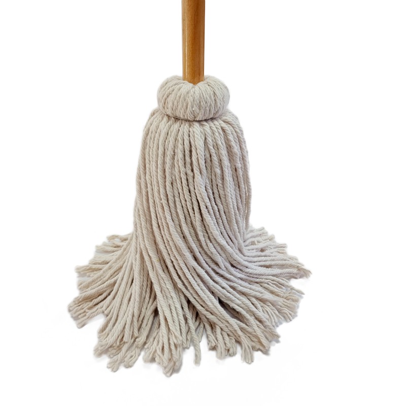 White Deck Mop with Wooden Handle